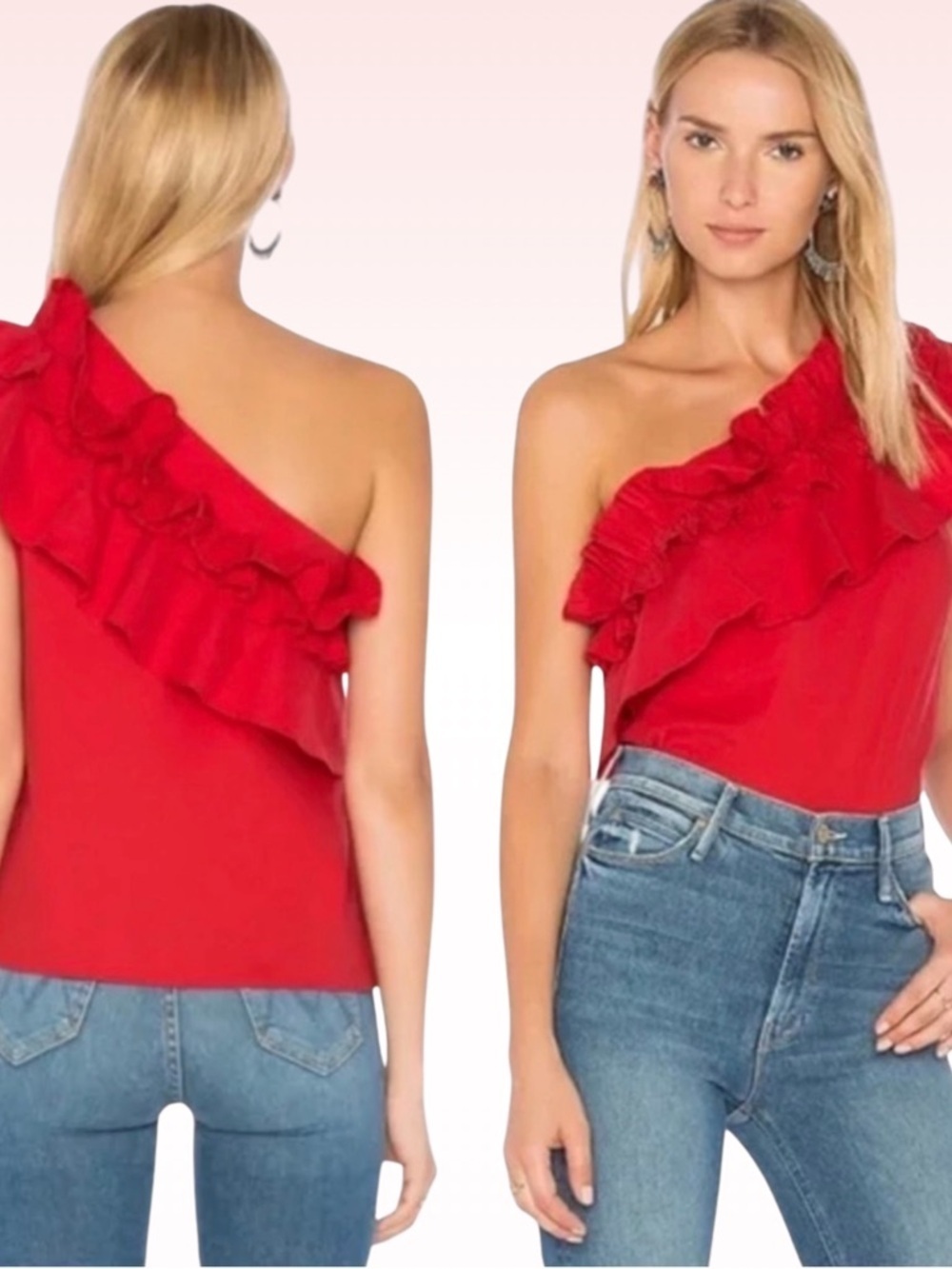 SALONI Red Esme One Shoulder Ruffle Blouse (Sz 6)